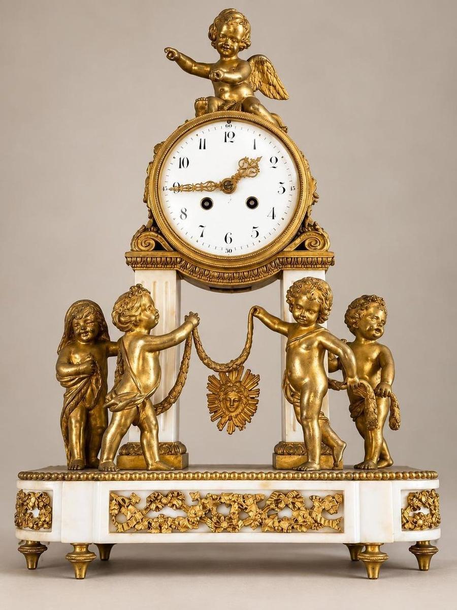 Pendule en bronze doré et marbre