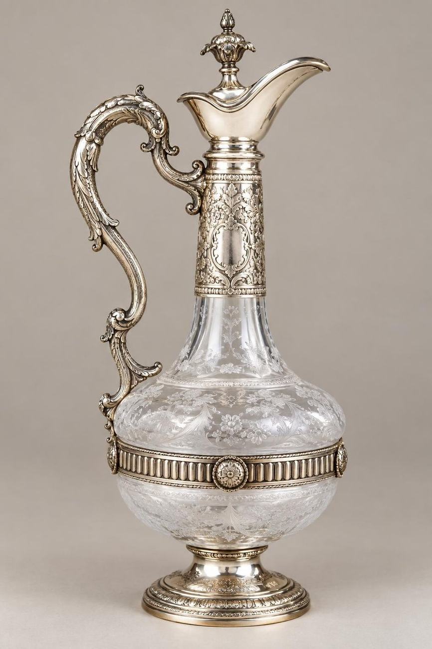 Aiguière en cristal et argent